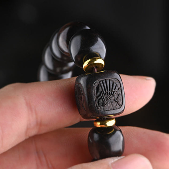 Buddha Stones Tibetano Ebano Legno Perline di Botte Fortunato E Tesoro Braccialetto di Equilibrio