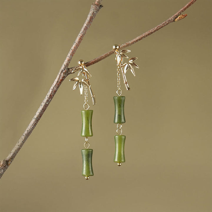 Orecchini pendenti in argento sterling 925 con peridoto naturale placcato oro e foglia di bambù, Buddha Stones