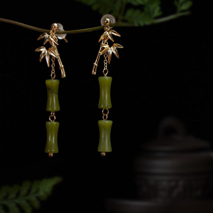 Orecchini pendenti in argento sterling 925 con peridoto naturale placcato oro e foglia di bambù, Buddha Stones