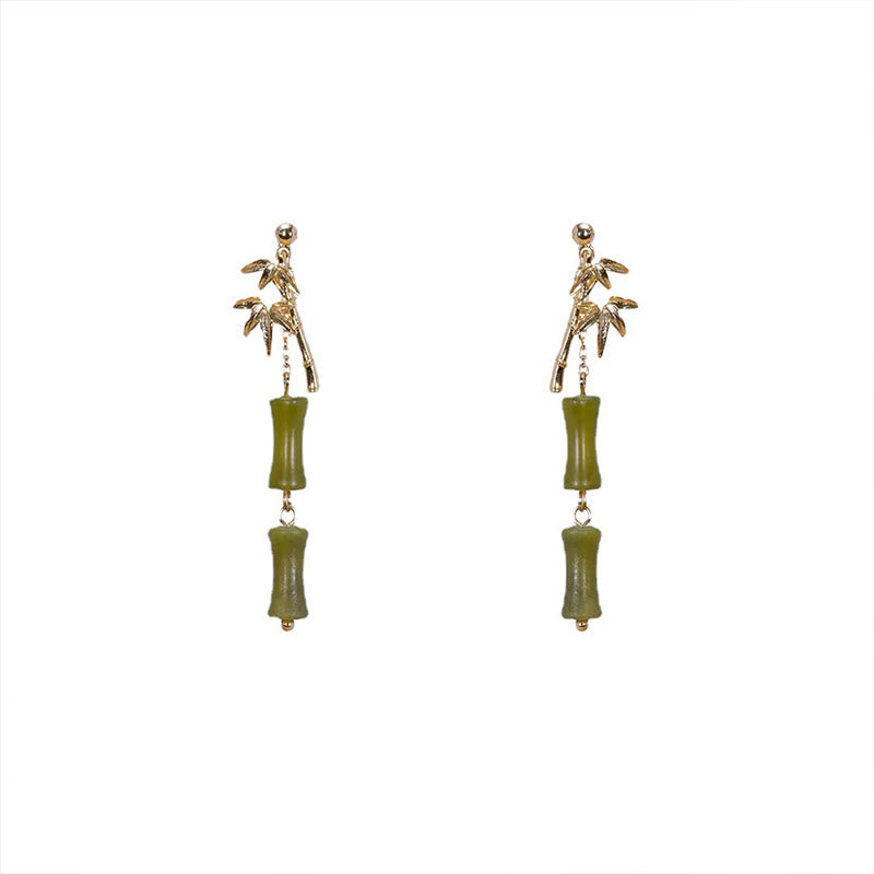 Orecchini pendenti in argento sterling 925 con peridoto naturale placcato oro e foglia di bambù, Buddha Stones