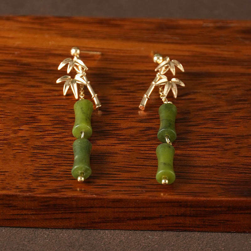 Orecchini pendenti in argento sterling 925 con peridoto naturale placcato oro e foglia di bambù, Buddha Stones