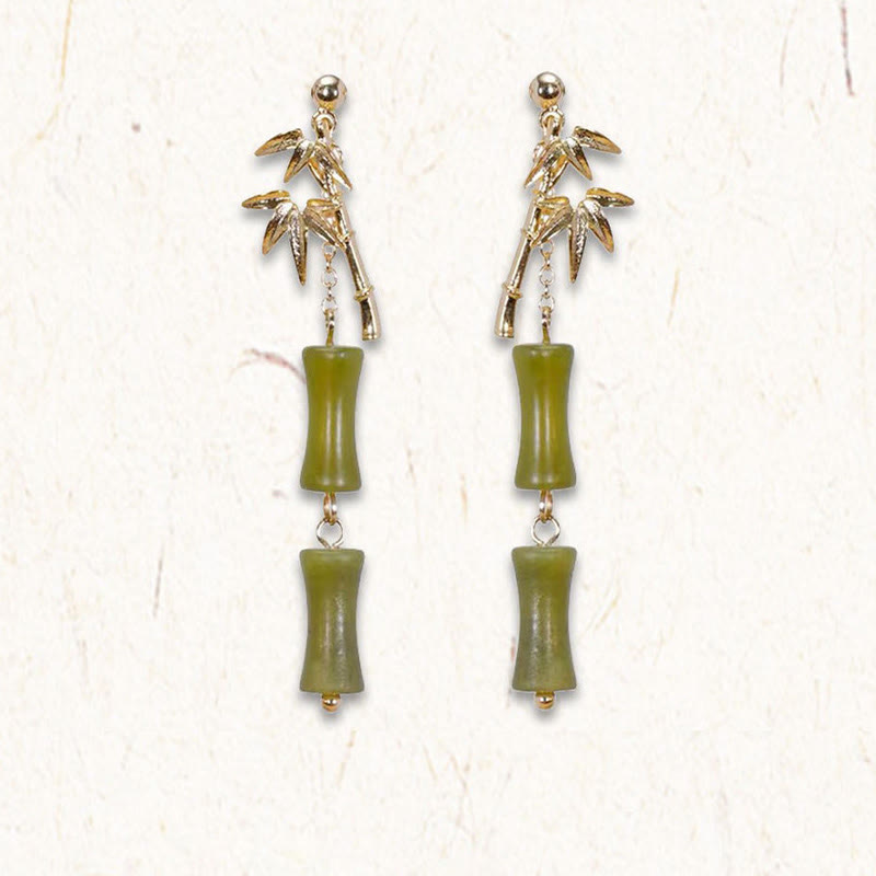 Orecchini pendenti in argento sterling 925 con peridoto naturale placcato oro e foglia di bambù, Buddha Stones