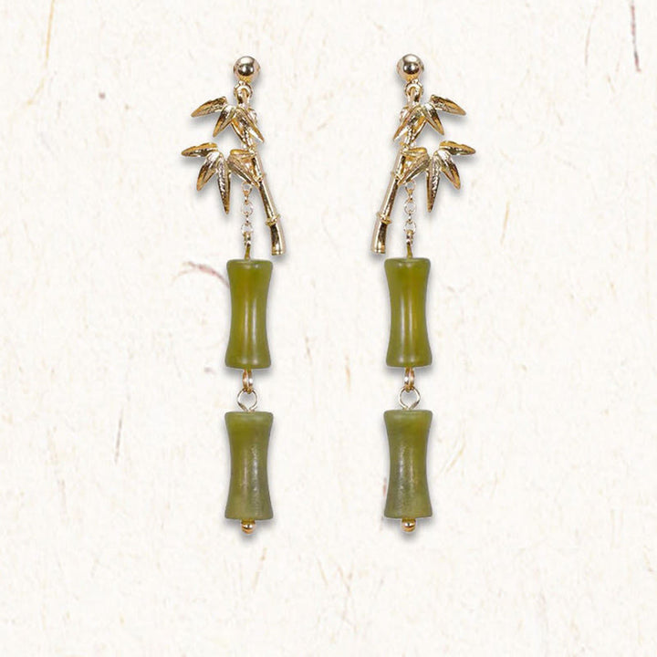 Orecchini pendenti in argento sterling 925 con peridoto naturale placcato oro e foglia di bambù, Buddha Stones