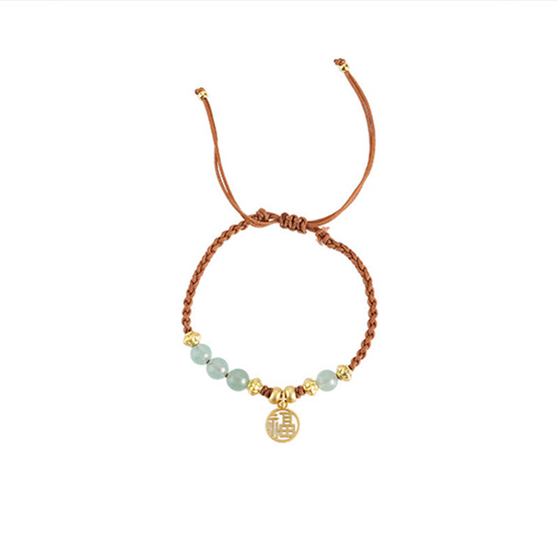 Braccialetto di corda di benedizione del carattere Fu con perle di giada Buddha Stones