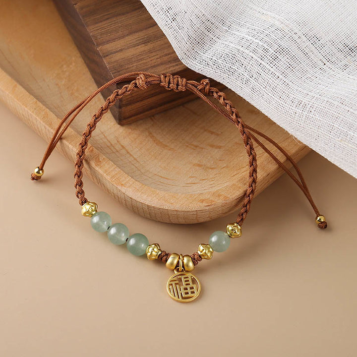 Braccialetto di corda di benedizione del carattere Fu con perle di giada Buddha Stones