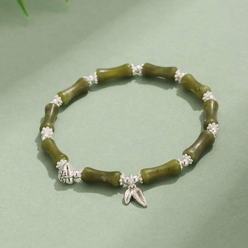 Braccialetto portafortuna Buddha Stones Peridoto Giada bianca Quarzo fragola Avventurina verde Bambù Fu Character