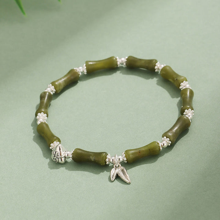 Braccialetto portafortuna Buddha Stones Peridoto Giada bianca Quarzo fragola Avventurina verde Bambù Fu Character