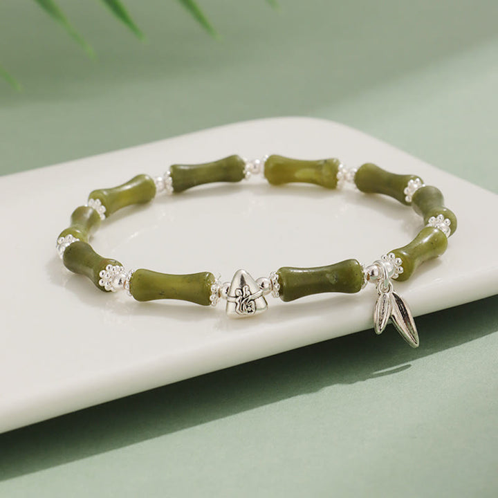Braccialetto portafortuna Buddha Stones Peridoto Giada bianca Quarzo fragola Avventurina verde Bambù Fu Character