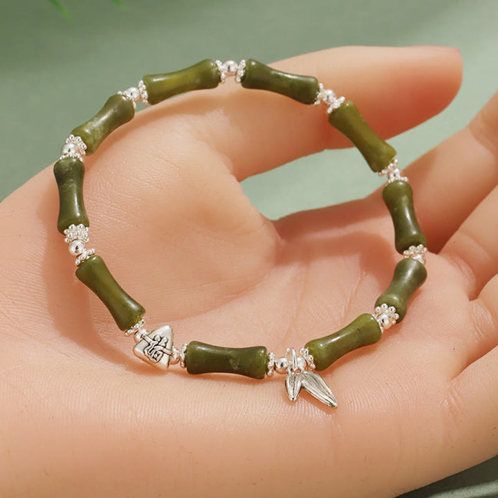 Braccialetto portafortuna Buddha Stones Peridoto Giada bianca Quarzo fragola Avventurina verde Bambù Fu Character