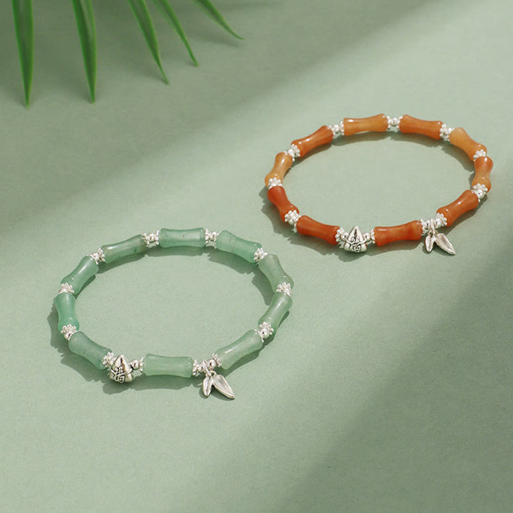 Braccialetto portafortuna Buddha Stones Peridoto Giada bianca Quarzo fragola Avventurina verde Bambù Fu Character
