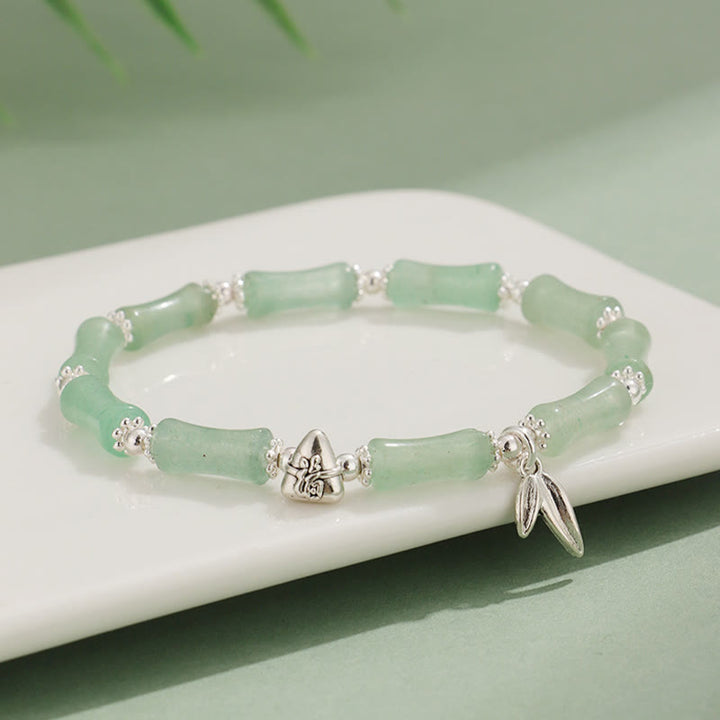Braccialetto portafortuna Buddha Stones Peridoto Giada bianca Quarzo fragola Avventurina verde Bambù Fu Character