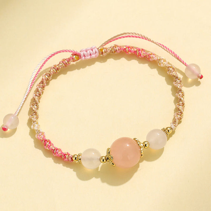 Braccialetto di corda curativa con perline di agata bianca, cristallo rosa e quarzo fragola Buddha Stones