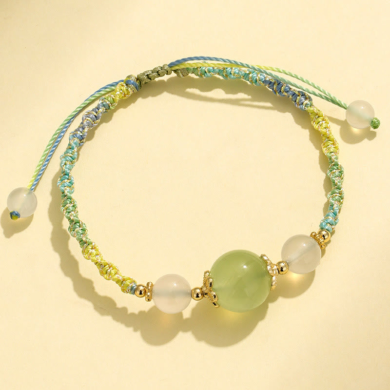 Braccialetto di corda curativa con perline di agata bianca, cristallo rosa e quarzo fragola Buddha Stones - Prehnite (circonferenza del polso 14-18 cm) - image 11
