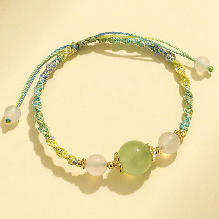 Braccialetto di corda curativa con perline di agata bianca, cristallo rosa e quarzo fragola Buddha Stones - Prehnite (circonferenza del polso 14-18 cm) - image 11