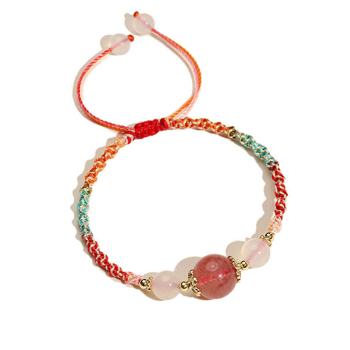 Braccialetto di corda curativa con perline di agata bianca, cristallo rosa e quarzo fragola Buddha Stones