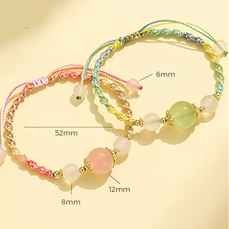Braccialetto di corda curativa con perline di agata bianca, cristallo rosa e quarzo fragola Buddha Stones