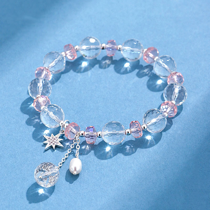 Braccialetto con ciondolo a forma di stella con protezione in cristallo rosa e pietre Buddha Stones - Cristallo bianco (circonferenza del polso 14-16 cm) - image 0