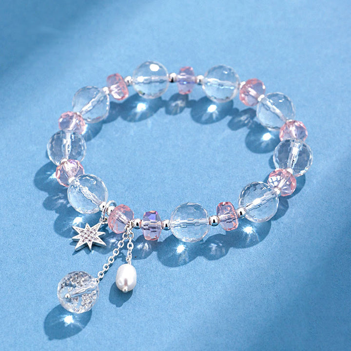 Braccialetto con ciondolo a forma di stella con protezione in cristallo rosa e pietre Buddha Stones - Cristallo bianco (circonferenza del polso 14-16 cm) - image 0