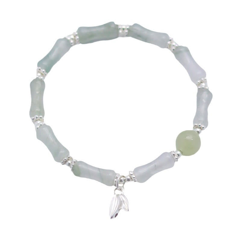 Braccialetto portafortuna con ciondolo in bambù e giada naturale Tianshan in argento sterling 925 Buddha Stones