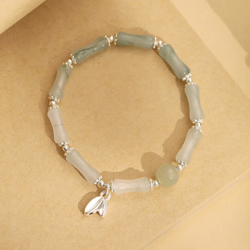 Braccialetto portafortuna con ciondolo in bambù e giada naturale Tianshan in argento sterling 925 Buddha Stones