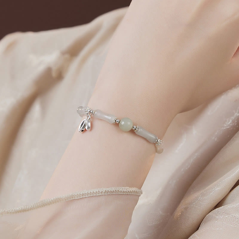 Braccialetto portafortuna con ciondolo in bambù e giada naturale Tianshan in argento sterling 925 Buddha Stones