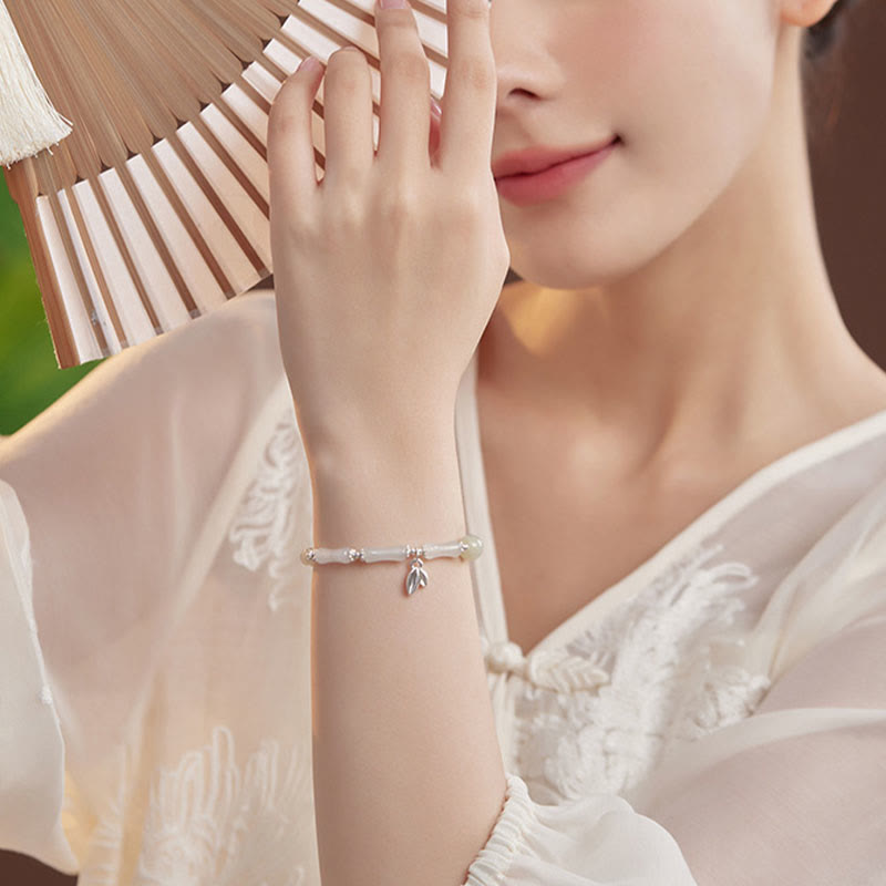 Braccialetto portafortuna con ciondolo in bambù e giada naturale Tianshan in argento sterling 925 Buddha Stones - image 3