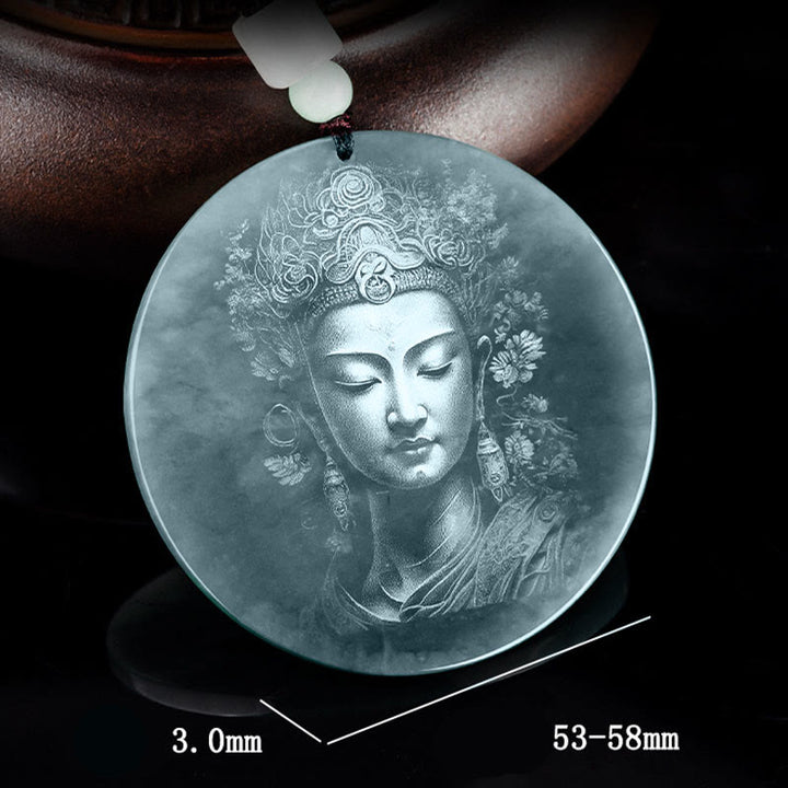 Buddha Stones Collana con ciondolo in corda di giada Kwan Yin Avalokitesvara Abbondanza