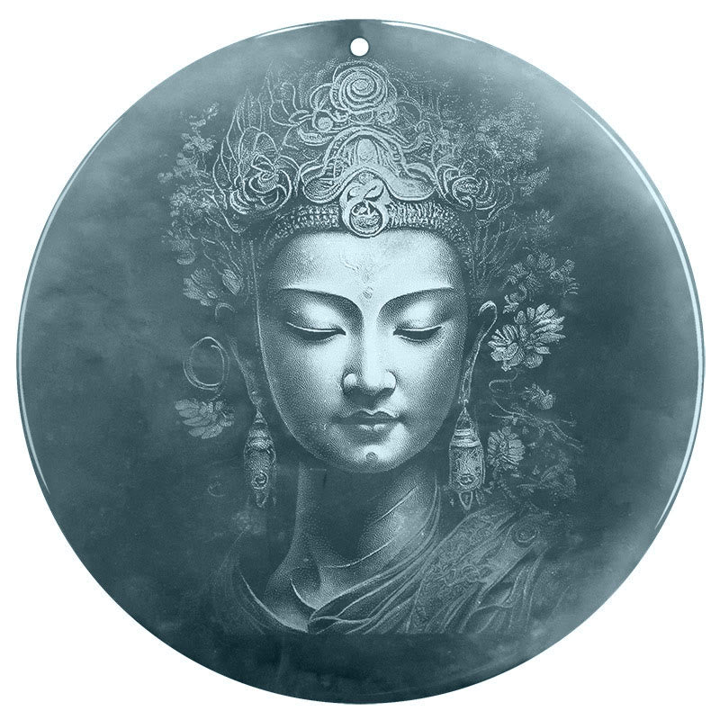 Buddha Stones Collana con ciondolo in corda di giada Kwan Yin Avalokitesvara Abbondanza