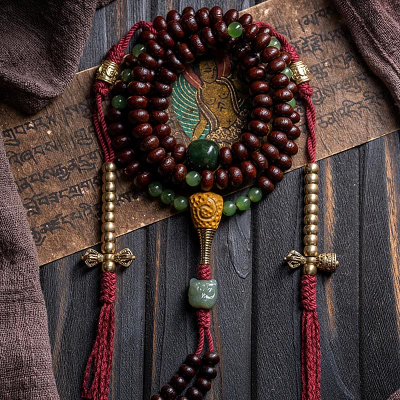 Buddha Stones Tibet naturale 108 Mala perline viola Bodhi Seed Hetian ciano giada rame Dorje braccialetto della pace
