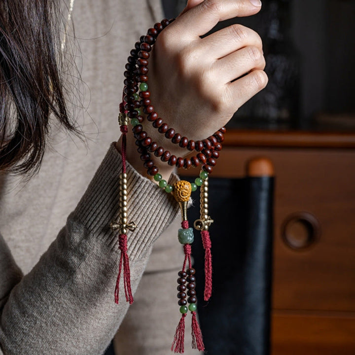 Buddha Stones Tibet naturale 108 Mala perline viola Bodhi Seed Hetian ciano giada rame Dorje braccialetto della pace