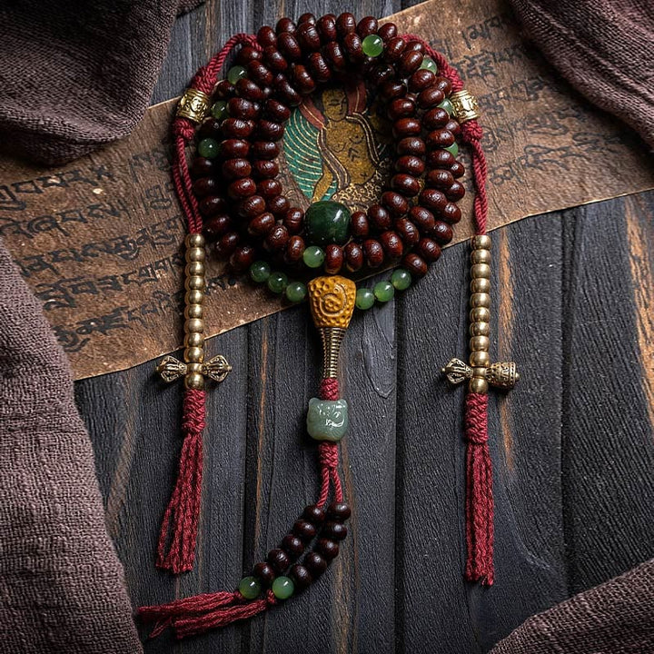 Buddha Stones Tibet naturale 108 Mala perline viola Bodhi Seed Hetian ciano giada rame Dorje braccialetto della pace