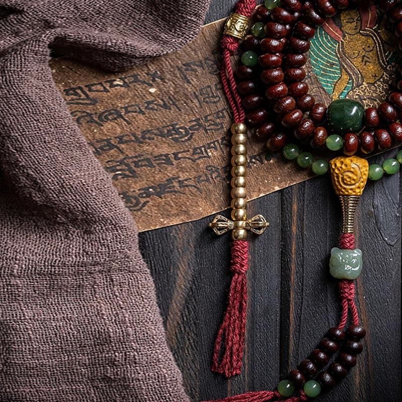 Buddha Stones Tibet naturale 108 Mala perline viola Bodhi Seed Hetian ciano giada rame Dorje braccialetto della pace