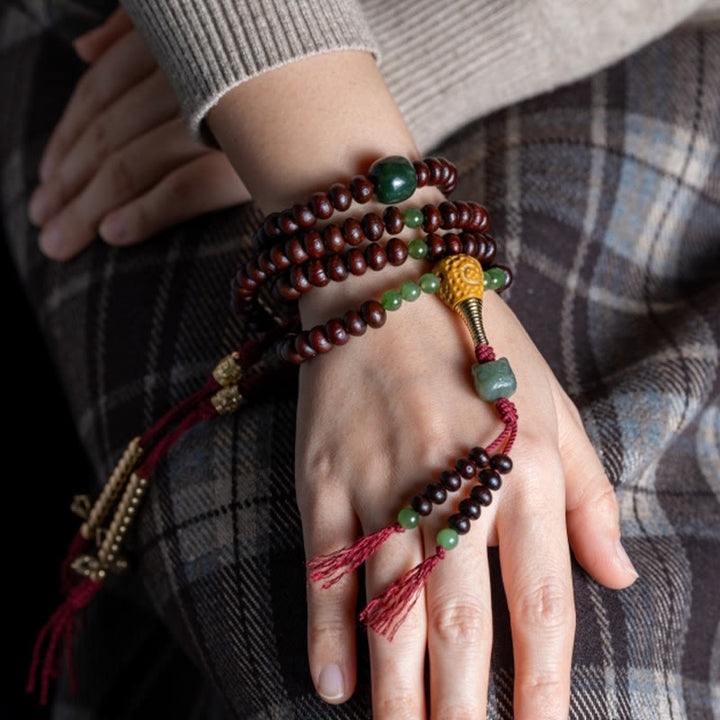 Buddha Stones Tibet naturale 108 Mala perline viola Bodhi Seed Hetian ciano giada rame Dorje braccialetto della pace