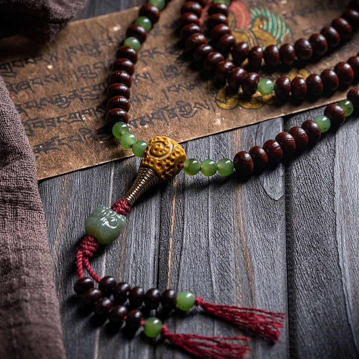 Buddha Stones Tibet naturale 108 Mala perline viola Bodhi Seed Hetian ciano giada rame Dorje braccialetto della pace