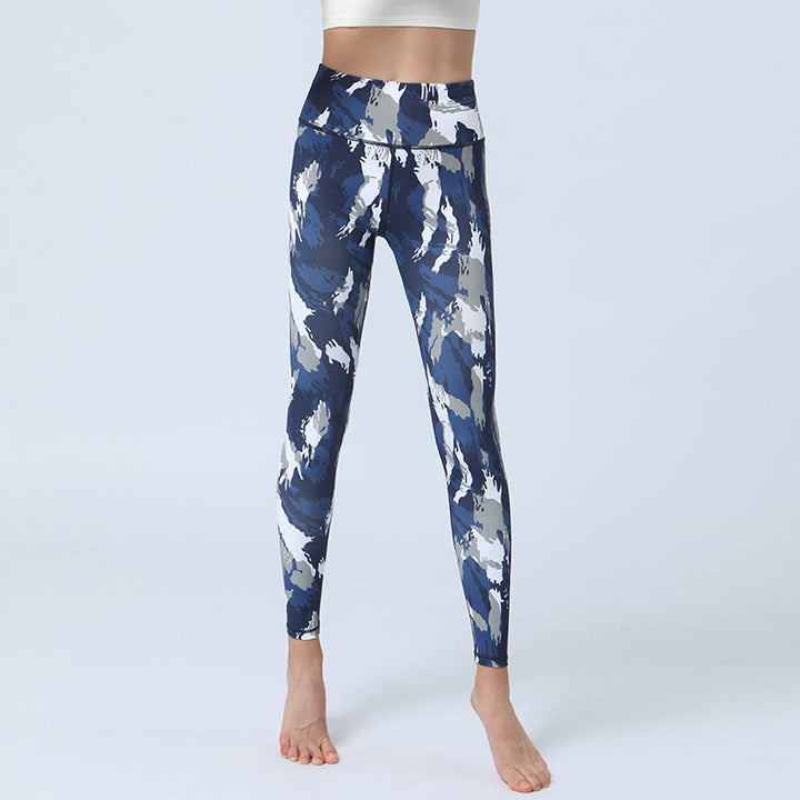Buddha Stones Flowers Leaves Stampa Sport Fitness Yoga Leggings a vita alta Pantaloni da yoga da donna - Blu scuro Bianco - US8-10, UK/AU12-14, EU40-42 (XL) - image 1
