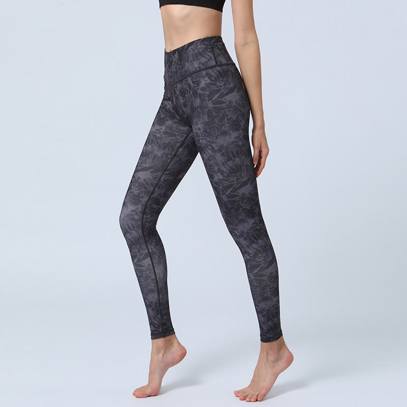 Buddha Stones Flowers Leaves Stampa Sport Fitness Yoga Leggings a vita alta Pantaloni da yoga da donna - Fiori neri - US8-10, UK/AU12-14, EU40-42 (XL) - image 5