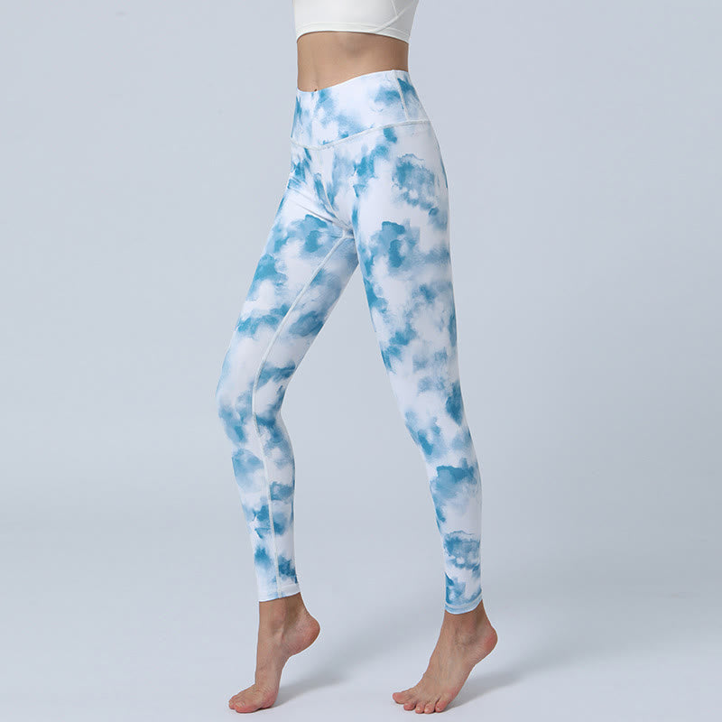 Buddha Stones Flowers Leaves Stampa Sport Fitness Yoga Leggings a vita alta Pantaloni da yoga da donna - Bianco acqua - US8-10, UK/AU12-14, EU40-42 (XL) - image 20