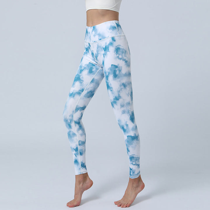 Buddha Stones Flowers Leaves Stampa Sport Fitness Yoga Leggings a vita alta Pantaloni da yoga da donna - Bianco acqua - US8-10, UK/AU12-14, EU40-42 (XL) - image 20