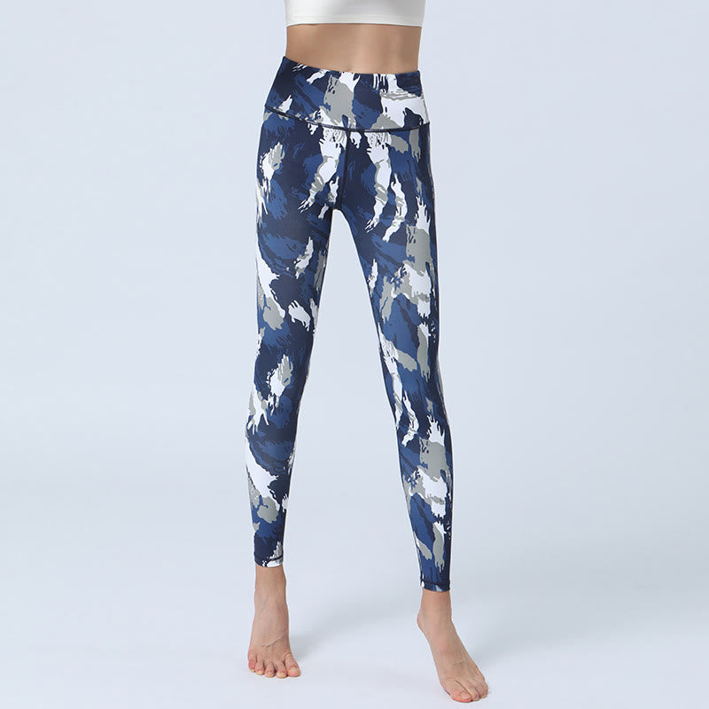 Buddha Stones Flowers Leaves Stampa Sport Fitness Yoga Leggings a vita alta Pantaloni da yoga da donna - Blu scuro bianco - US8-10, UK/AU12-14, EU40-42 (XL) - image 1