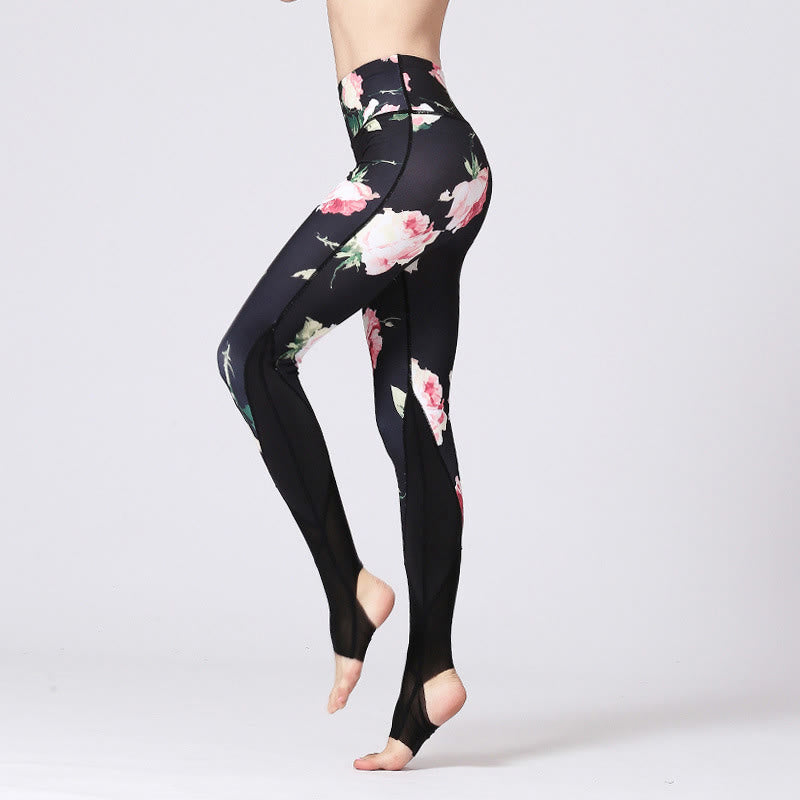 Buddha Stones Rose Peony Flower Print Design Leggings sportivi da fitness e yoga Pantaloni da yoga da donna - Fiore di rosa - US8-10, UK/AU12-14, EU40-42 (XL) - image 1