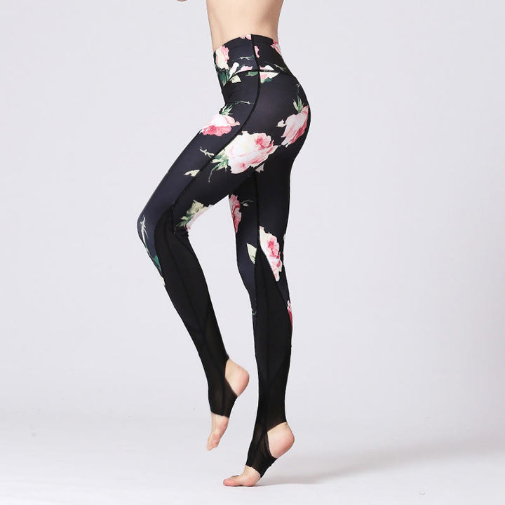 Buddha Stones Rose Peony Flower Print Design Leggings sportivi da fitness e yoga Pantaloni da yoga da donna - Fiore di rosa - US8-10, UK/AU12-14, EU40-42 (XL) - image 1