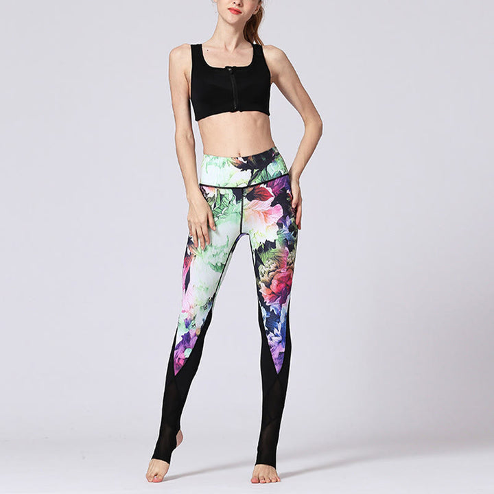 Buddha Stones Rose Peony Flower Print Design Leggings sportivi da fitness e yoga Pantaloni da yoga da donna - image 12