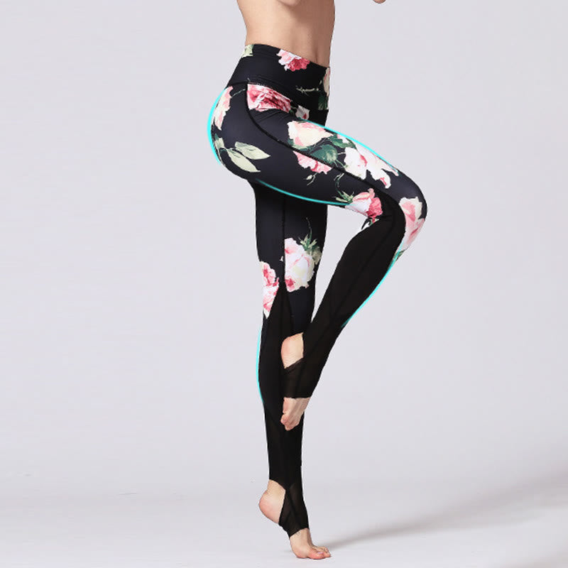 Buddha Stones Rose Peony Flower Print Design Leggings sportivi da fitness e yoga Pantaloni da yoga da donna - image 2