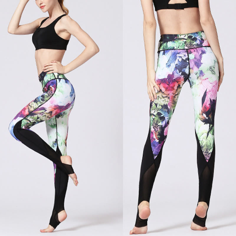 Buddha Stones Rose Peony Flower Print Design Leggings sportivi da fitness e yoga Pantaloni da yoga da donna - image 14