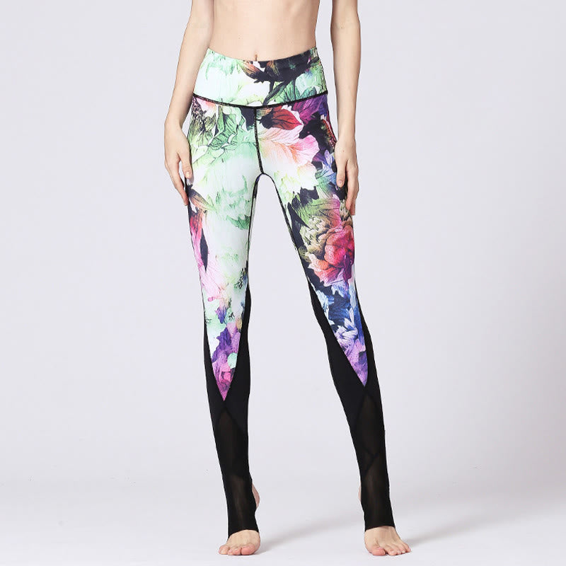 Buddha Stones Rose Peony Flower Print Design Leggings sportivi da fitness e yoga Pantaloni da yoga da donna - image 10