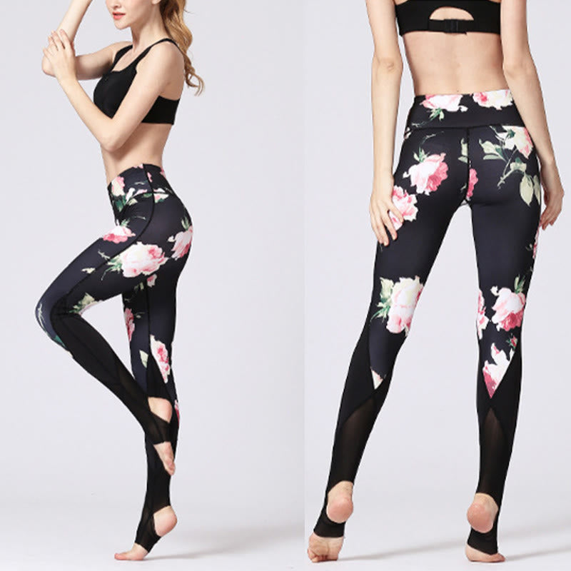 Buddha Stones Rose Peony Flower Print Design Leggings sportivi da fitness e yoga Pantaloni da yoga da donna - image 6