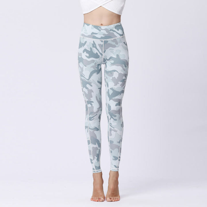 Leggings da yoga a vita alta con stampa mimetica Buddha Stones Sports Fitness Yoga Pantaloni da yoga da donna - Bianco Verde chiaro - US8-10, UK/AU12-14, EU40-42 (XL) - image 12