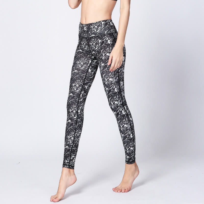 Leggings da yoga a vita alta con stampa mimetica Buddha Stones Sports Fitness Yoga Pantaloni da yoga da donna - Bianco e nero - US8-10, UK/AU12-14, EU40-42 (XL) - image 6