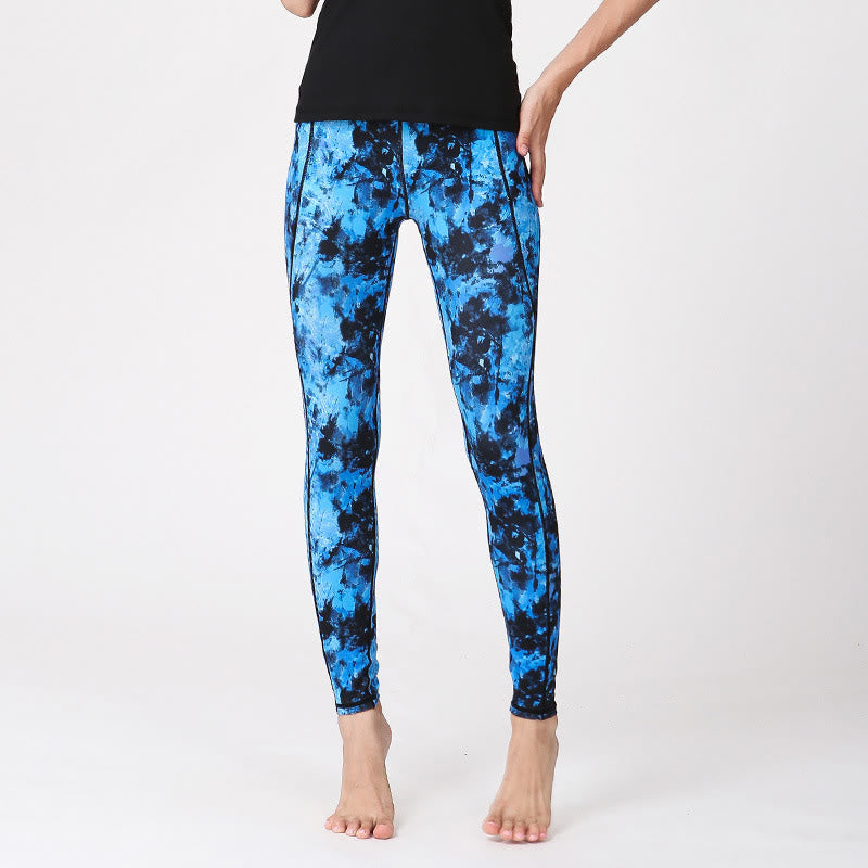 Leggings da yoga a vita alta con stampa mimetica Buddha Stones Sports Fitness Yoga Pantaloni da yoga da donna - Blu Nero - US8-10, UK/AU12-14, EU40-42 (XL) - image 9