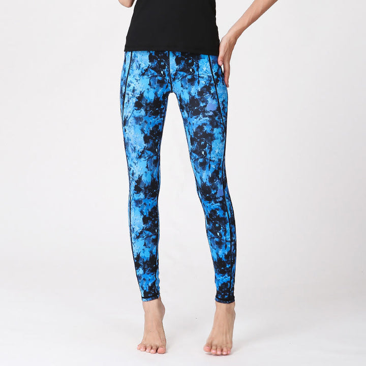 Leggings da yoga a vita alta con stampa mimetica Buddha Stones Sports Fitness Yoga Pantaloni da yoga da donna - Blu Nero - US8-10, UK/AU12-14, EU40-42 (XL) - image 9